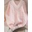 Gentle Pink Lazy Style Premium Loose V-Neck Twist Sweater for Women