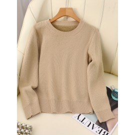 [Soft Thermal Sweater] Soft & Comfortable Women's Thermal Round-Neck Loose Fit Long Sleeve Sweater | All-Season Casual Top, Solid Color, Easy Care Hand Wash/Dry Clean, Medium Stretch, Clean Design