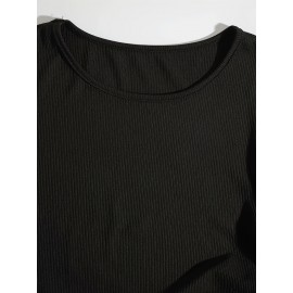 Women's 2pcs Set Summer Solid Color Striped Pleated Tie-Back Round Neck Short Sleeve Dress Special Edition