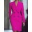 [Bright Pink Blazer Dress] Elegant Bright Pink Long Sleeve Blazer Dress | Women's Mid-Length Office & Casual Style with Double-Breasted Notch Lapel, Polyester Blend, Spring/Summer Collection, Versatile Fashion