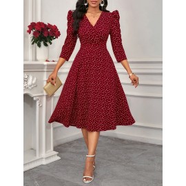 Women's Elegant Red Formal & Everyday dress - Flared skirt, Machine Washable Party, Work, Date Outfit - All-Season Chic Women's Dress, Workwear Attire, Flowy Fabric Gown, Comfortable Material, Professional Women