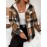 Women'S Casual Plaid Fleece-Lined Hooded Regular Jacket with Brushed Plaid and Hooded Shirt