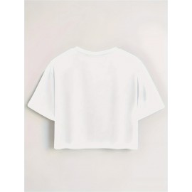 Women'S Vibrant Sun Graphic Crop Top T-Shirt - Casual Round Neck Short Sleeve, Machine Washable, Slim Fit, Perfect for Spring/Summer Outfits, Sunset Shirt